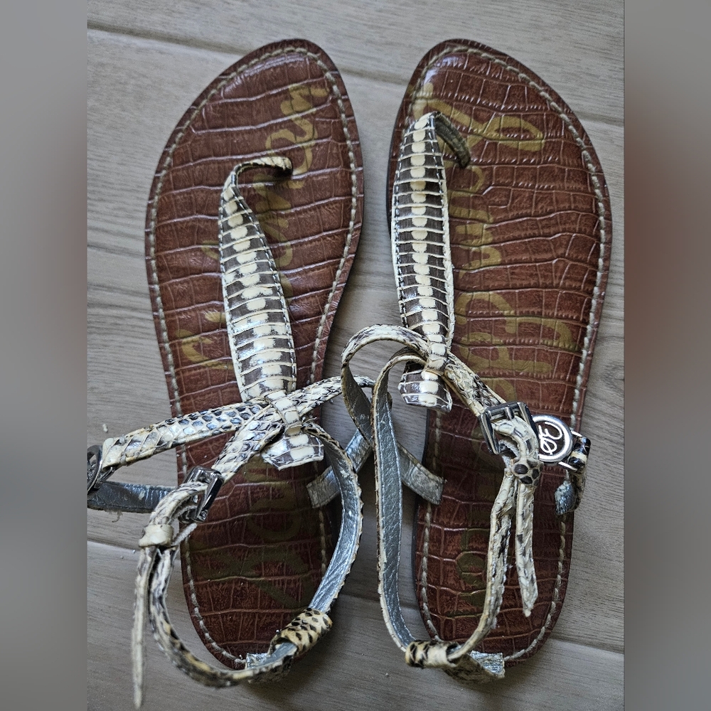 Sam Edelman Gigi Snake-Print Leather Sandals in Brown and Cream - Women